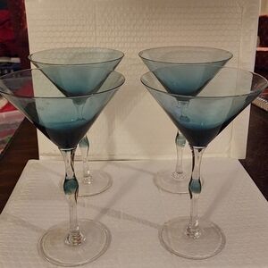 Pier 1 Teal Teardrop Martini Glass Set Of 4